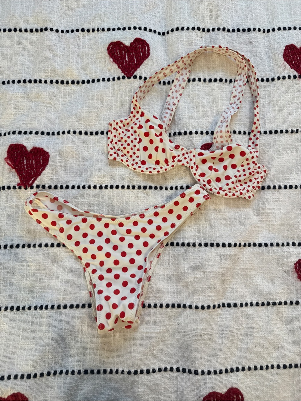 Miaou Cream Bikini with Red Polka Dot Print